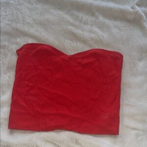 Red Strapless Ribbed Top